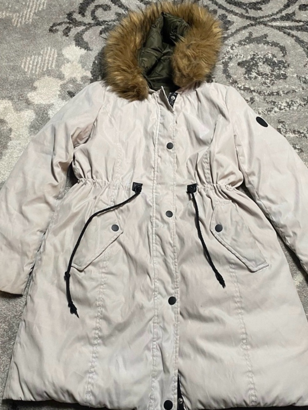 Apt. 9 Ivory Cream Hooded Anorak Puffer Parka Jacket Coat with Faux Fur Trim - Picture 5 of 9
